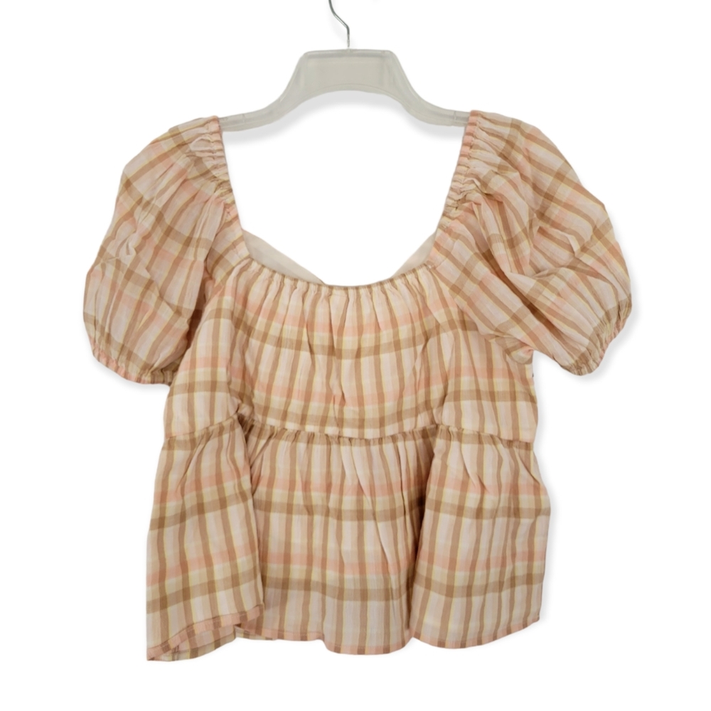 BP Plaid Sweetheart Neck Peplum Babydoll Top - Picture 5 of 7